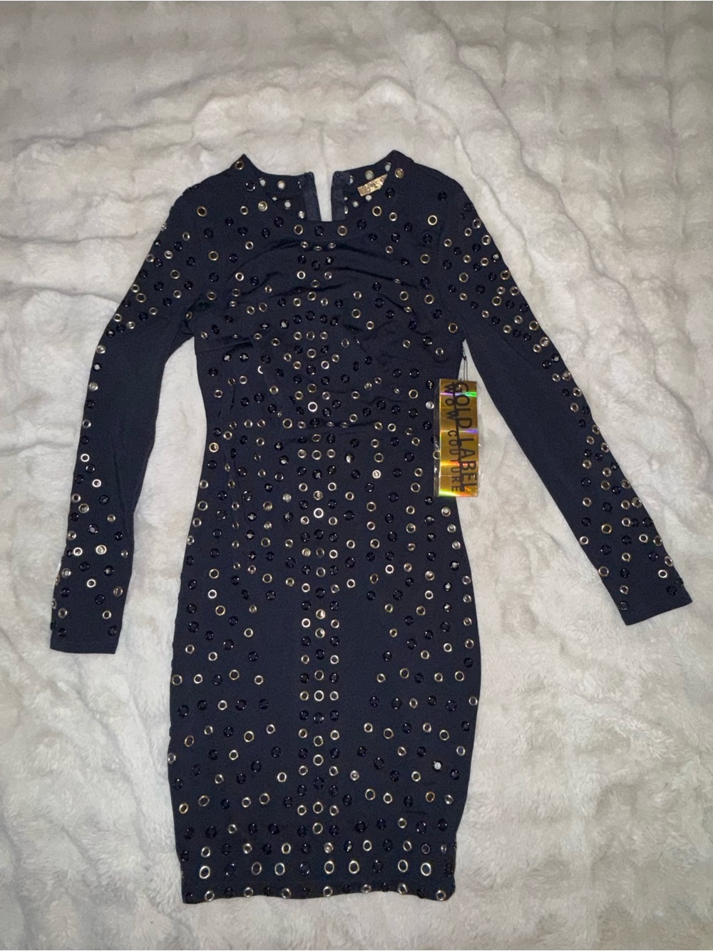 WOW couture Navy Long-Sleeve Grommet-Studded Bodycon Dress